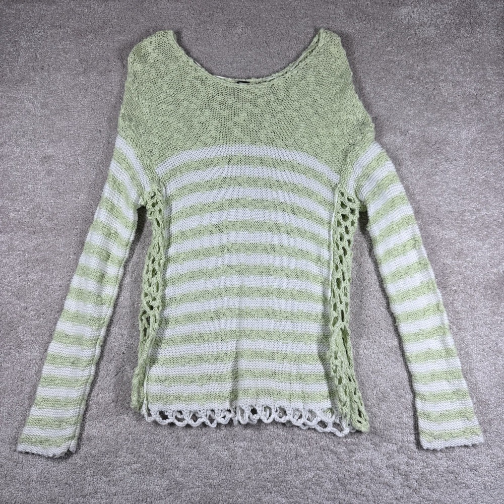 Free People Sweater Crochet Over-Sized Cut-Out/Slit Sides 100% Cotton Size‎ XS